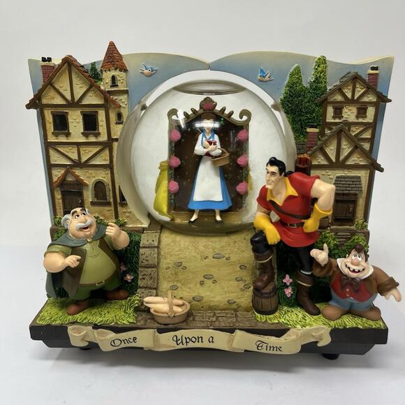 Vintage Disney Beauty & The Beast Storybook Double Sided Musical Snow Globe 1991